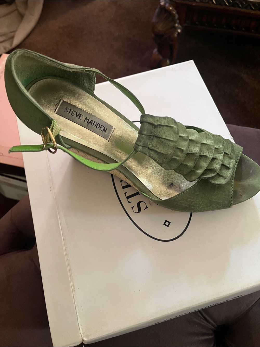 Steve Madden Olive Green Woven Peep-Toe Slingback Heels